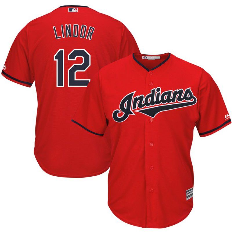 Men Cleveland Indians 12 Lindor Red Game MLB Jersey